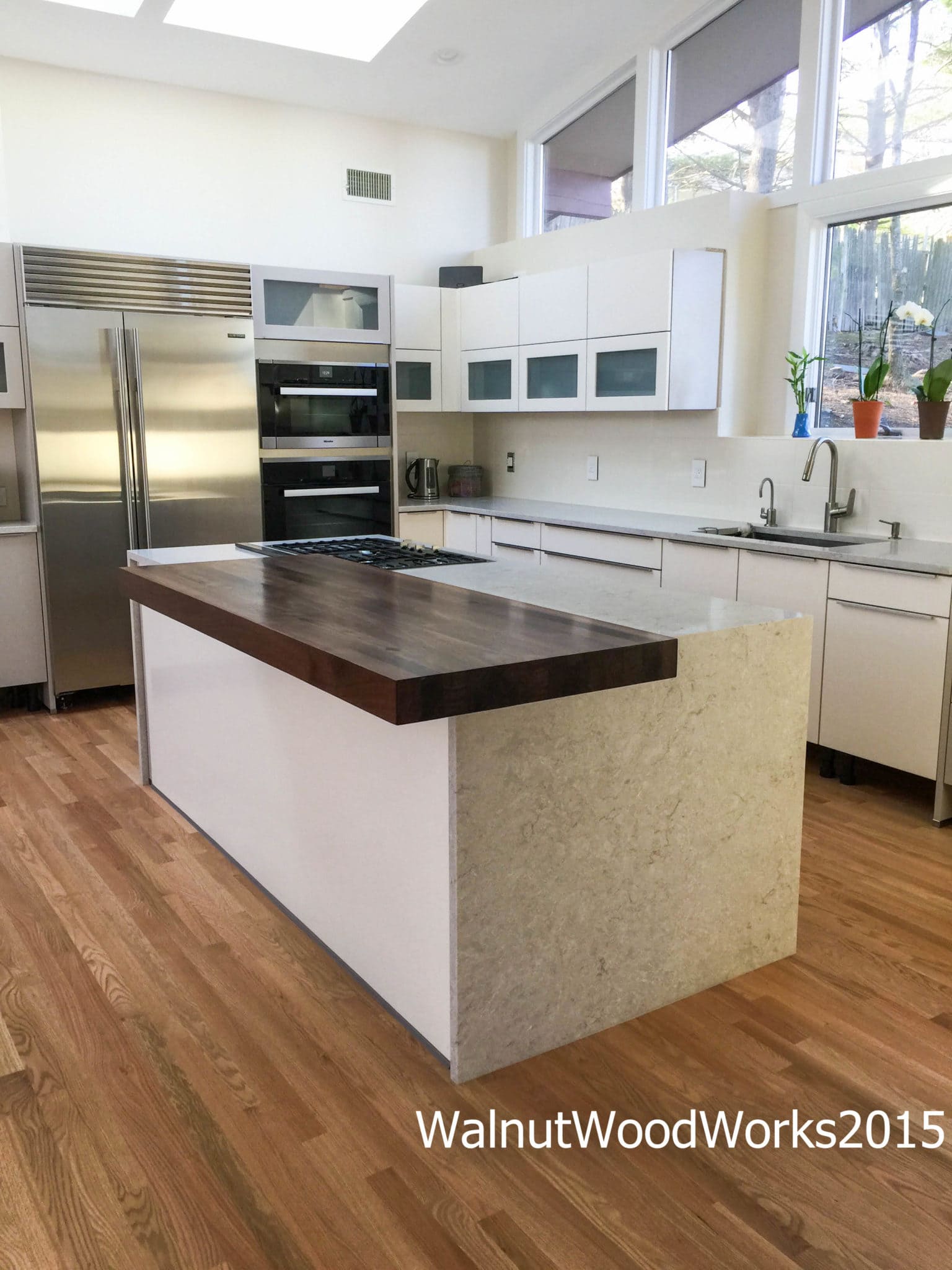 Walnut butcher block countertop, 3-inch thick with conversion varnish
