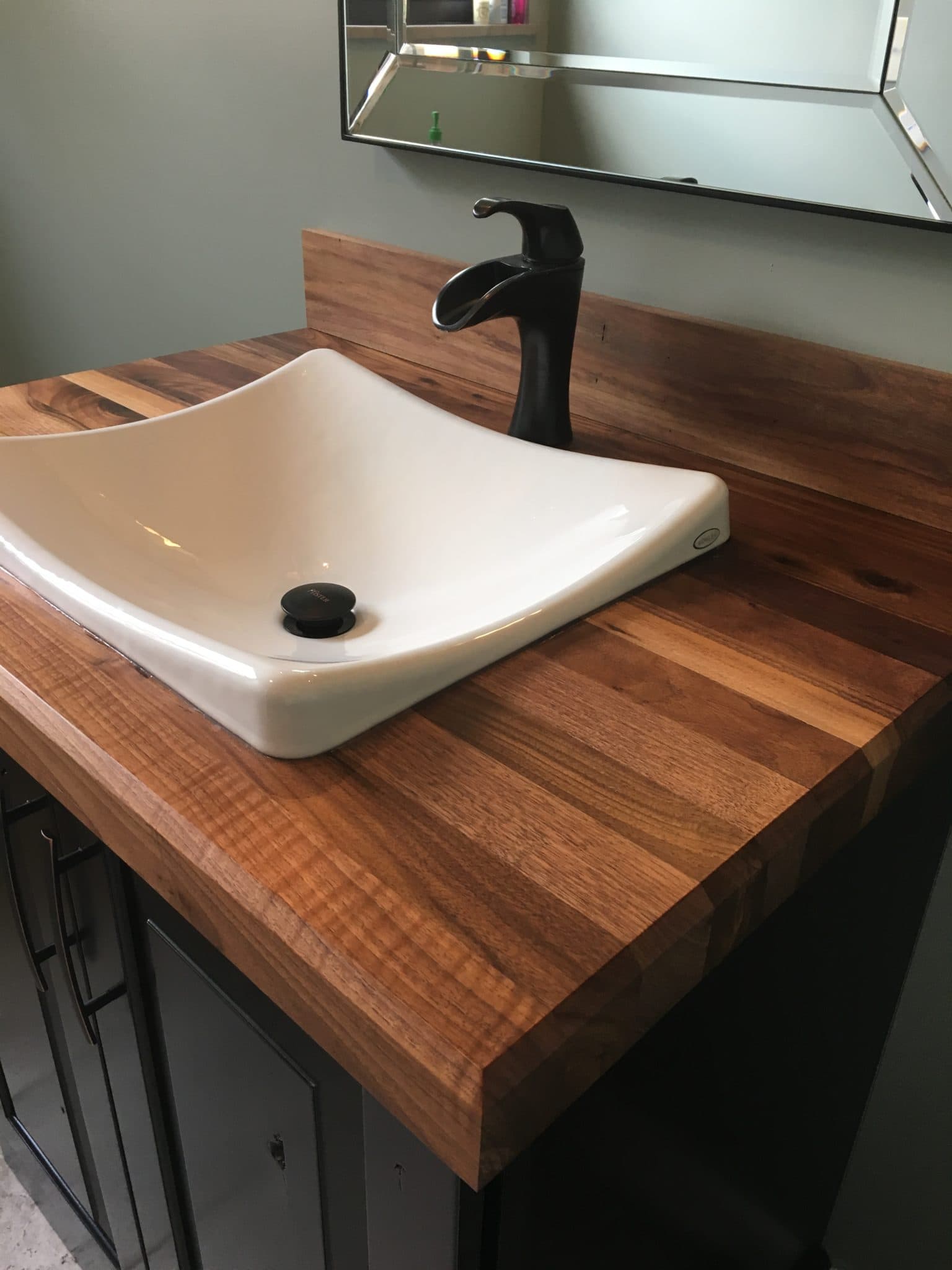 Walnut butcher block countertop with conversion varnish finish