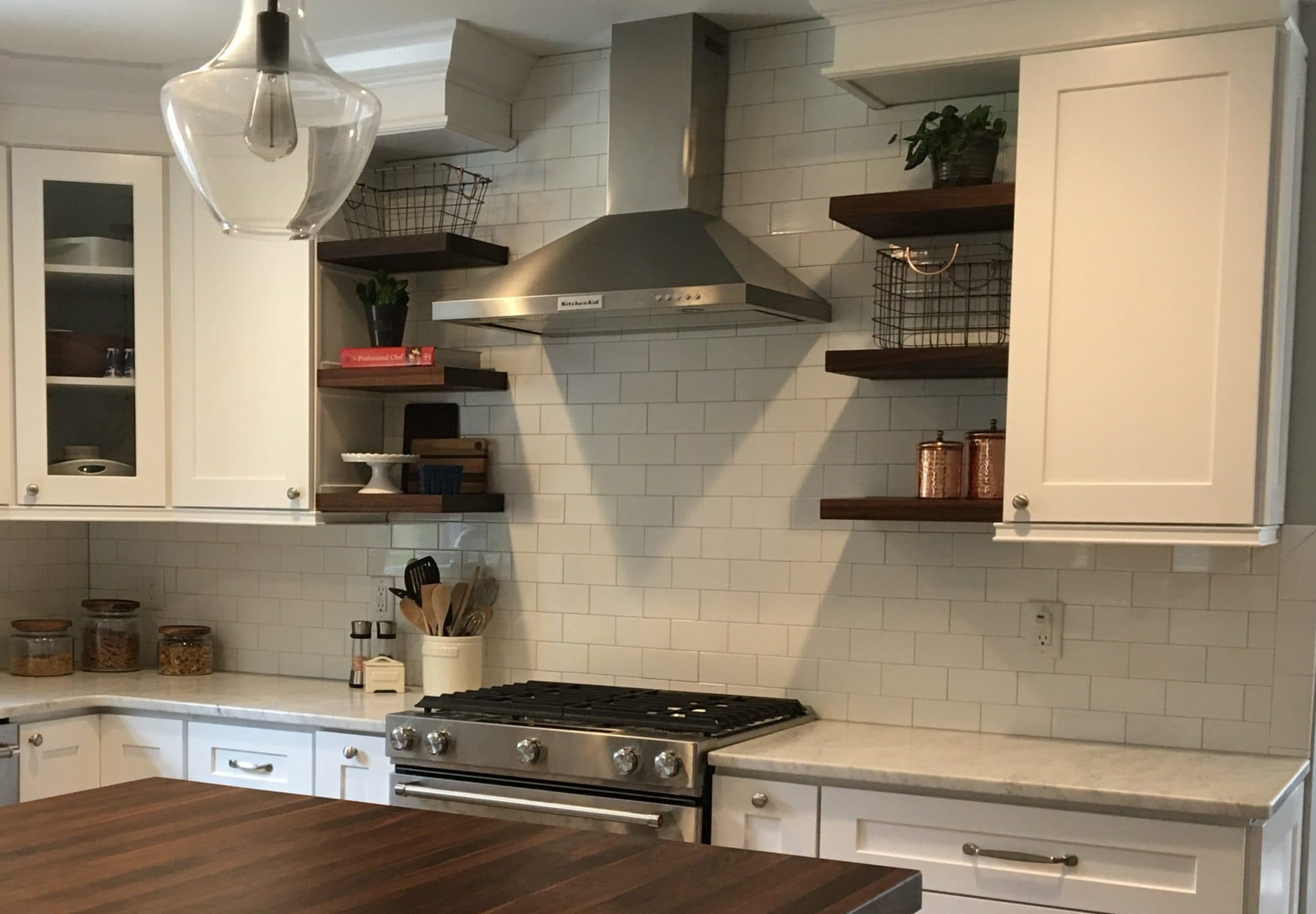 Solid walnut floating shelves finished with tung oil